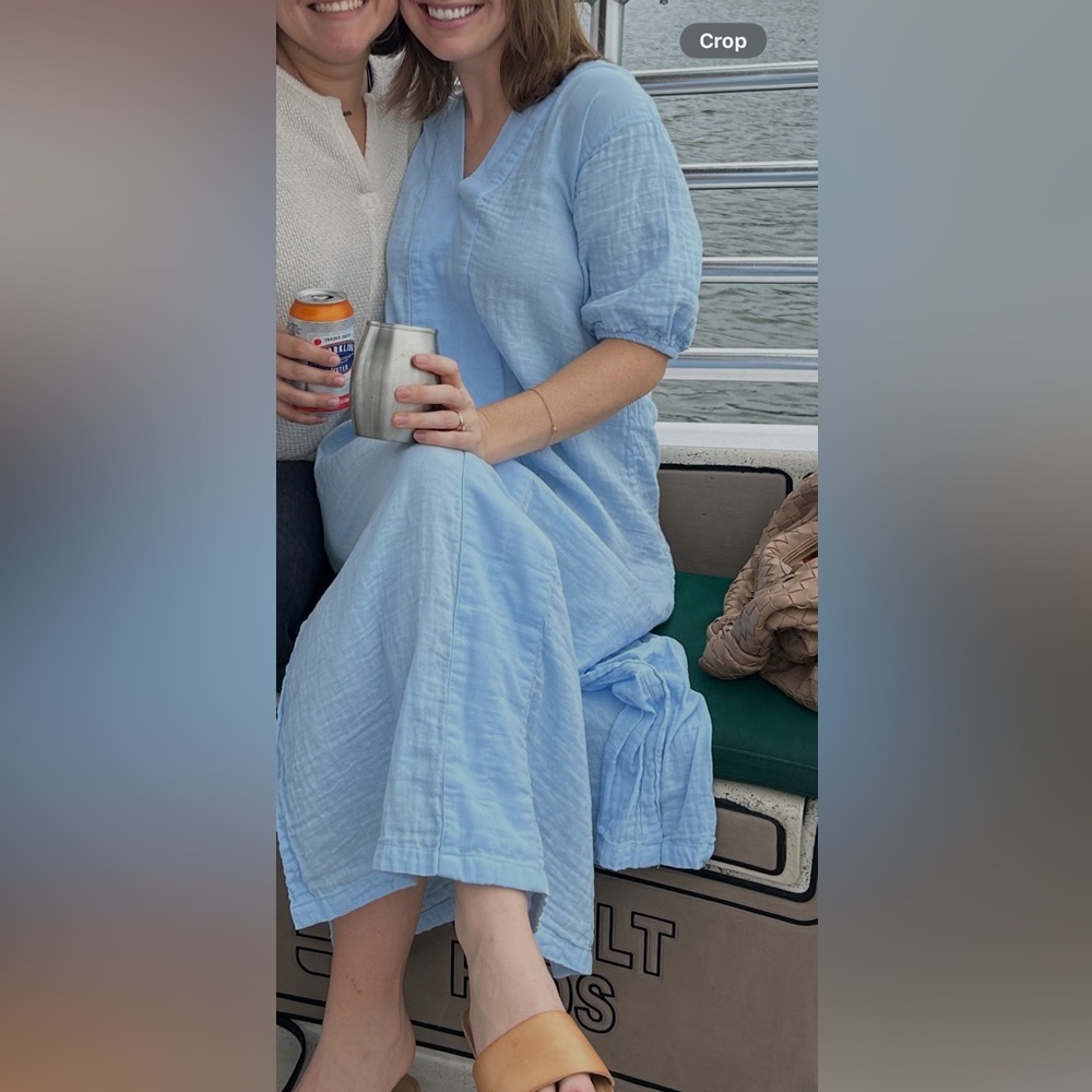 Light Blue V-Neck Cotton Maxi Dress